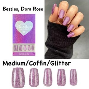 Besties Dora Rose Medium Coffin Glitter Press-On Nails - Pink Glitter